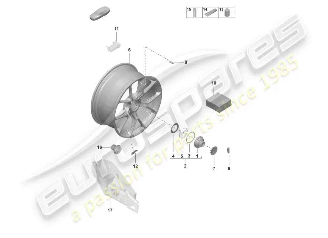porsche 2021 (992-1 gt3/rs/st) piezas individuales llanta de aleación con cierre centralizado diagrama de piezas
