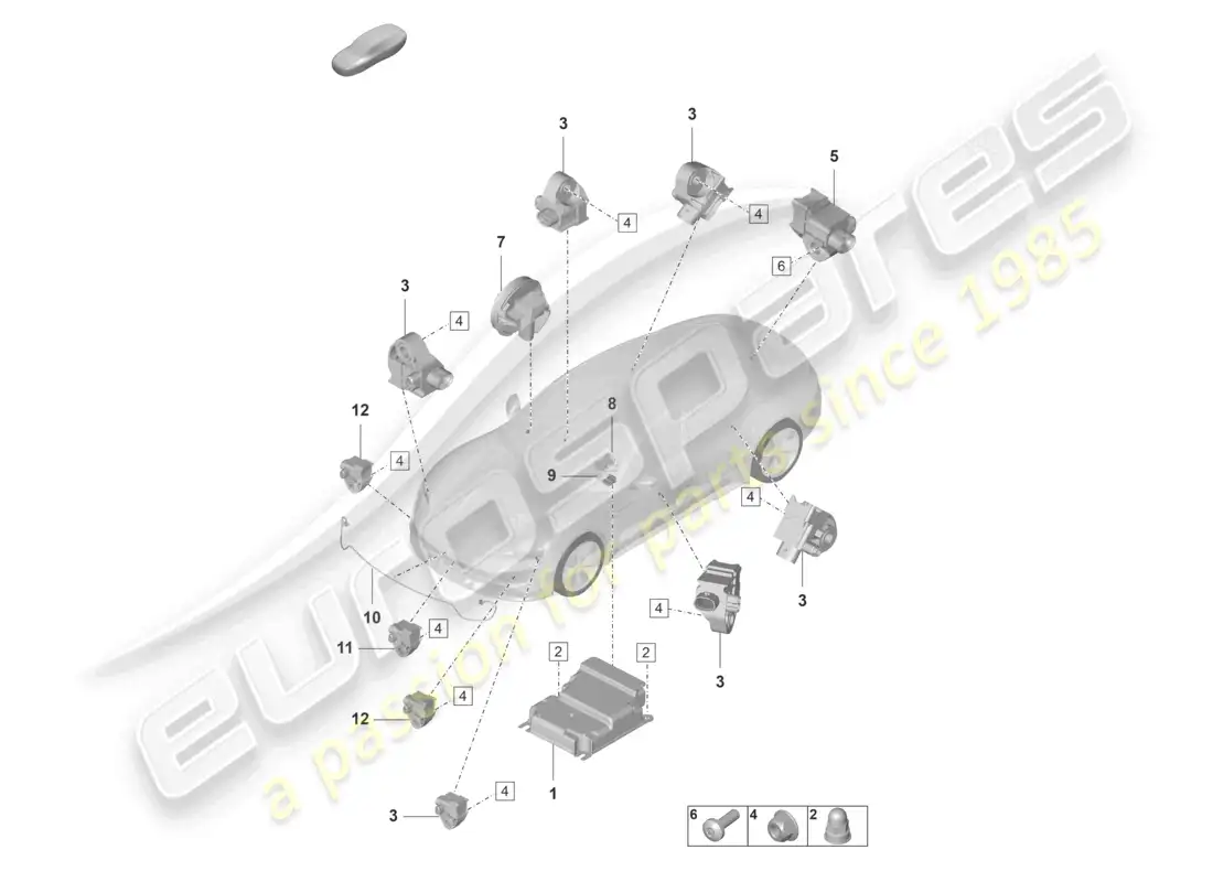 porsche 2020 (taycan 9j1-1) unidad de control para airbag sensor de impacto para airbag protección de peatones diagrama de piezas