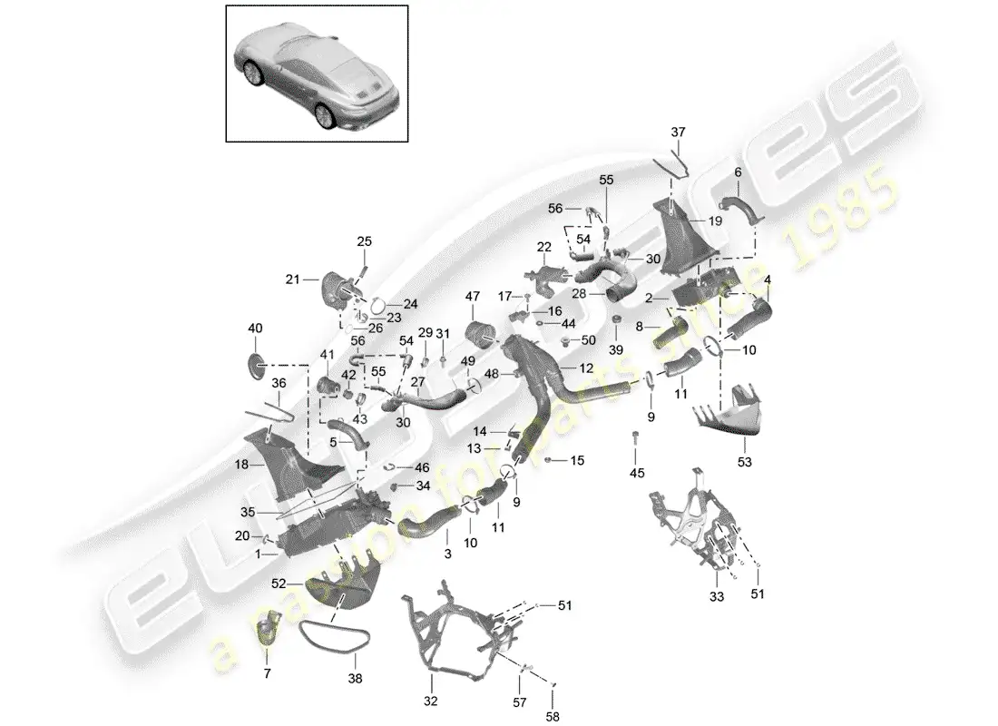porsche 2018 (991-2 turbo) conducto de aire para carga diagrama de piezas