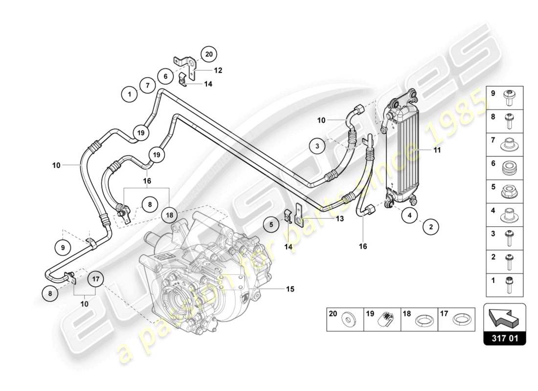 lamborghini lp740-4 s roadster (2021) diagrama de pieza del enfriador de aceite trasero