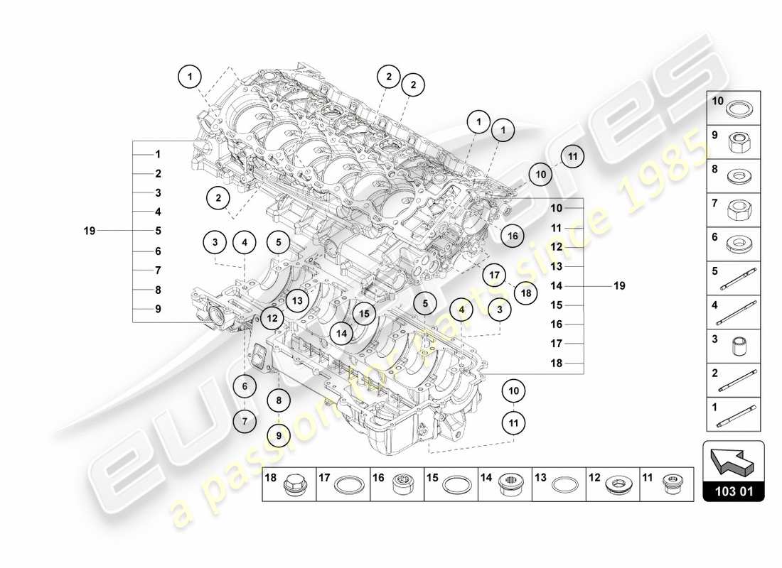 lamborghini centenario coupe (2017) bloque de motor diagrama de piezas