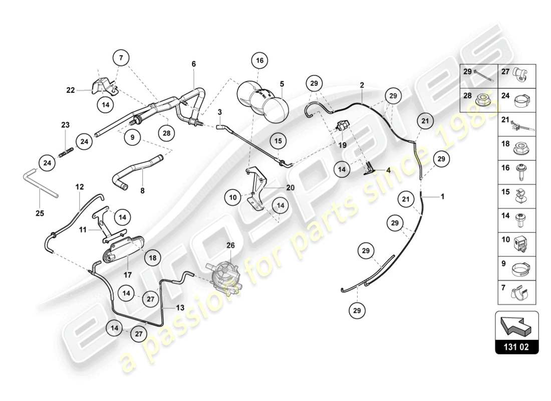 lamborghini 2017 (lp700-4 roadster) diagrama de piezas del sistema de vacío