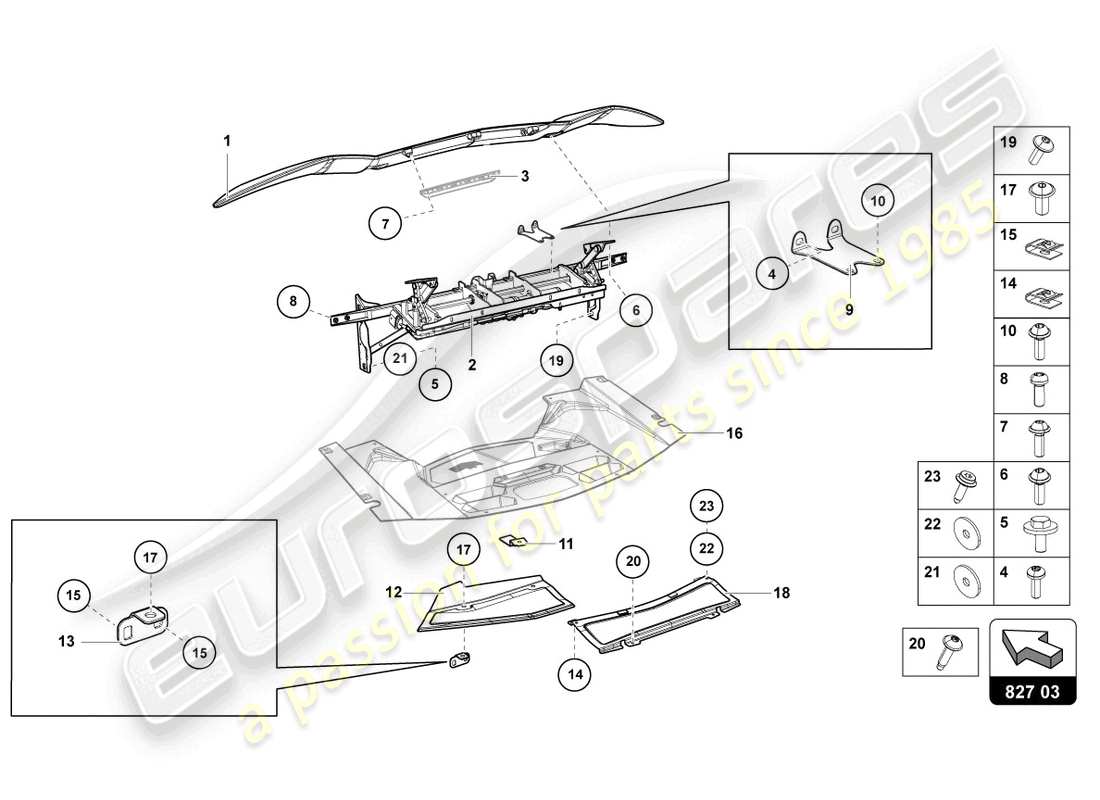 lamborghini lp740-4 s roadster (2021) diagrama de piezas del spoiler trasero