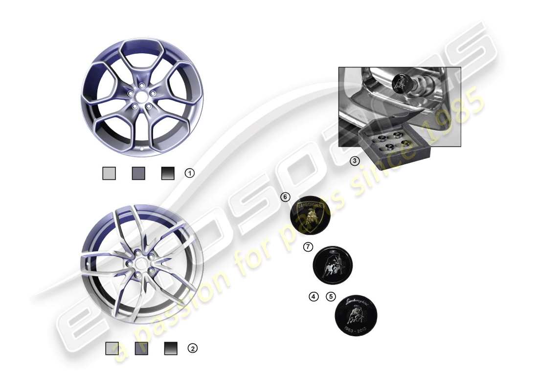 lamborghini huracan evo spyder (accessories) 1 juego de llantas de aluminio diagrama de piezas