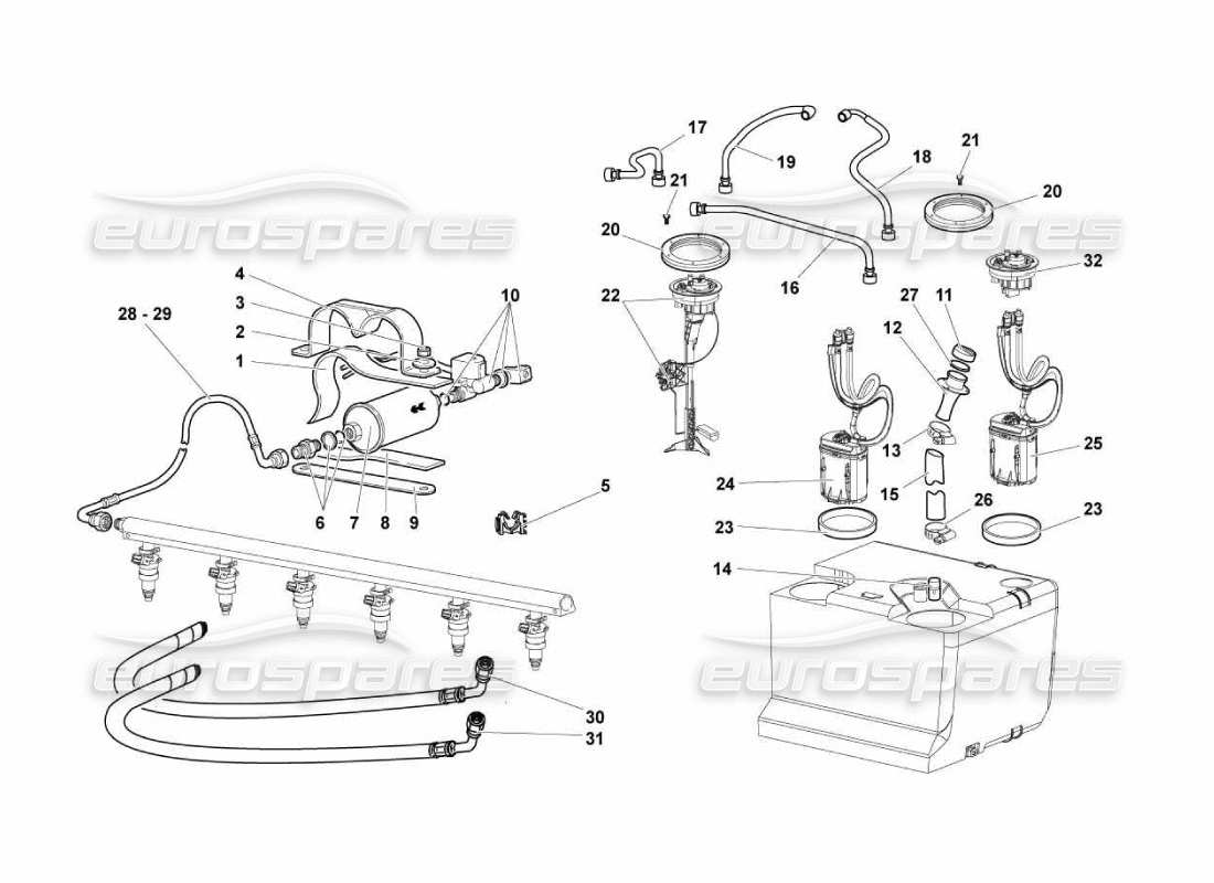 lamborghini murcielago lp670 diagrama de piezas del sistema de combustible