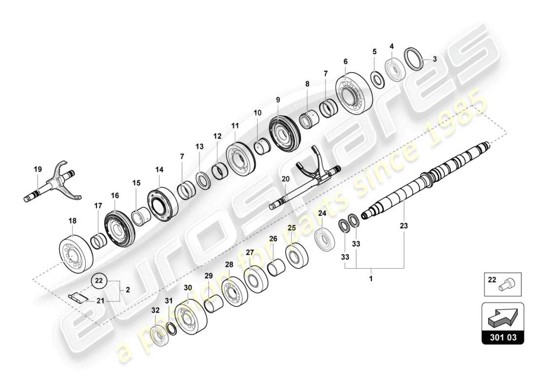 lamborghini lp740-4 s roadster (2019) eje de la caja de engranajes de reducción diagrama de piezas