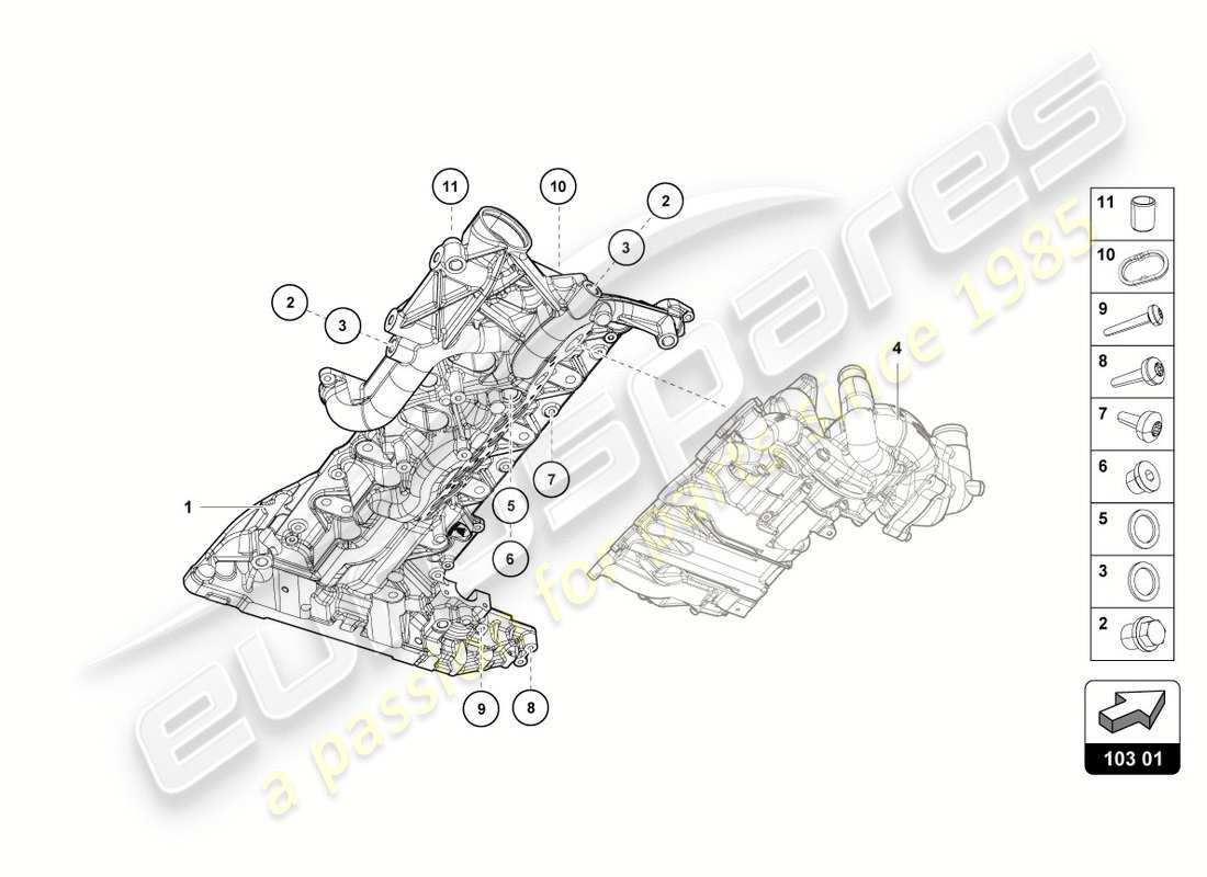 lamborghini performante spyder (2019) diagrama de piezas del cárter de aceite del motor