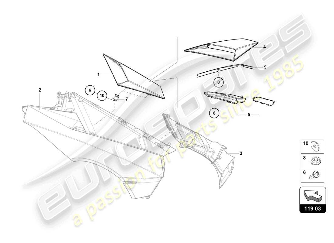 lamborghini lp770-4 svj coupe (2019) placa de embalaje de entrada de aire diagrama de piezas