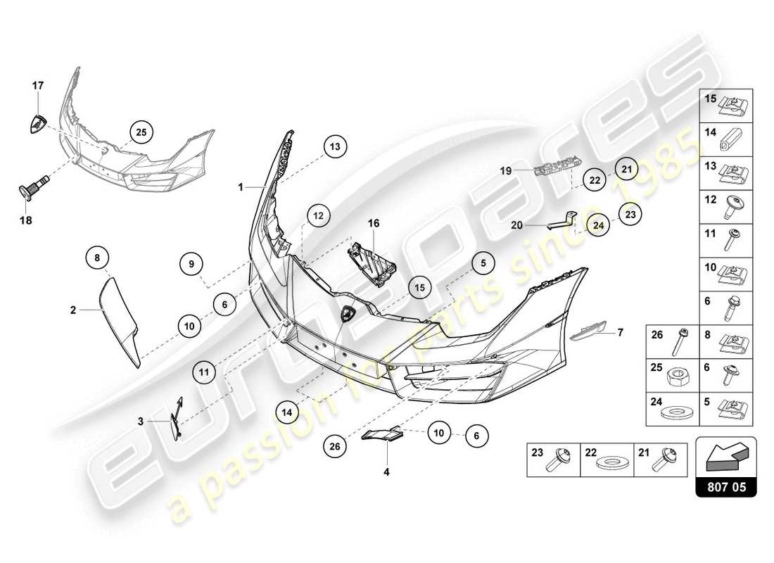 lamborghini 2016 (lp580-2 coupe) parachoques completo diagrama de pieza