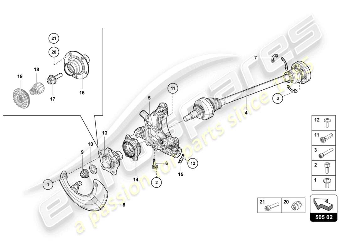 lamborghini lp750-4 sv roadster (2016) diagrama de pieza del eje de transmisión trasero