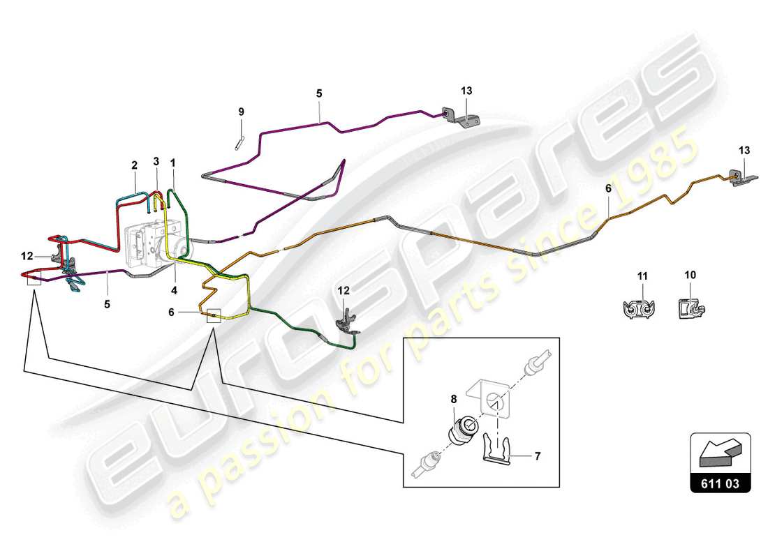 lamborghini lp740-4 s roadster (2021) servo freno, tubos y sistema de vacío diagrama de partes