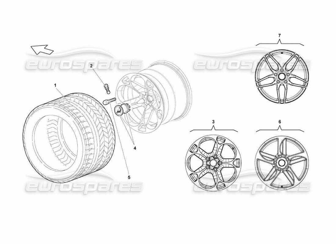 lamborghini murcielago lp670 diagrama de piezas de neumáticos traseros