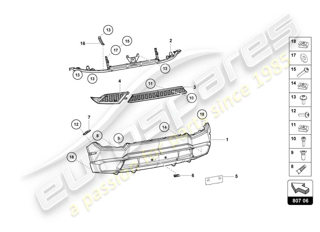 lamborghini 2019 (lp580-2 spyder) parachoques trasero completo diagrama de pieza