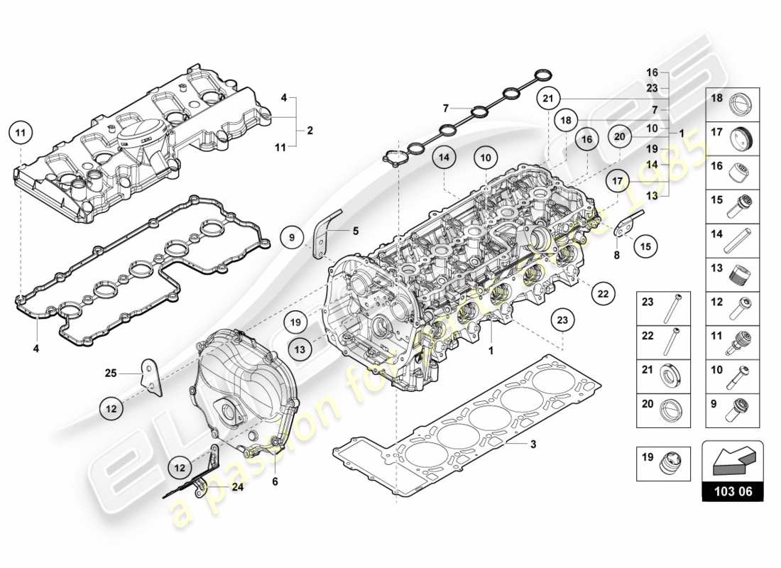 lamborghini performante coupe (2020) culata completa izquierda diagrama de piezas