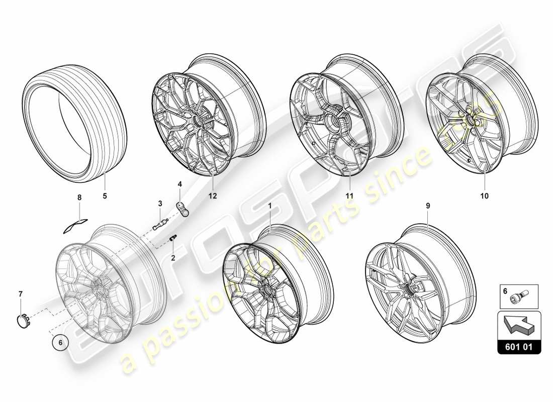 lamborghini performante spyder (2019) ruedas/neumáticos delanteros diagrama de piezas