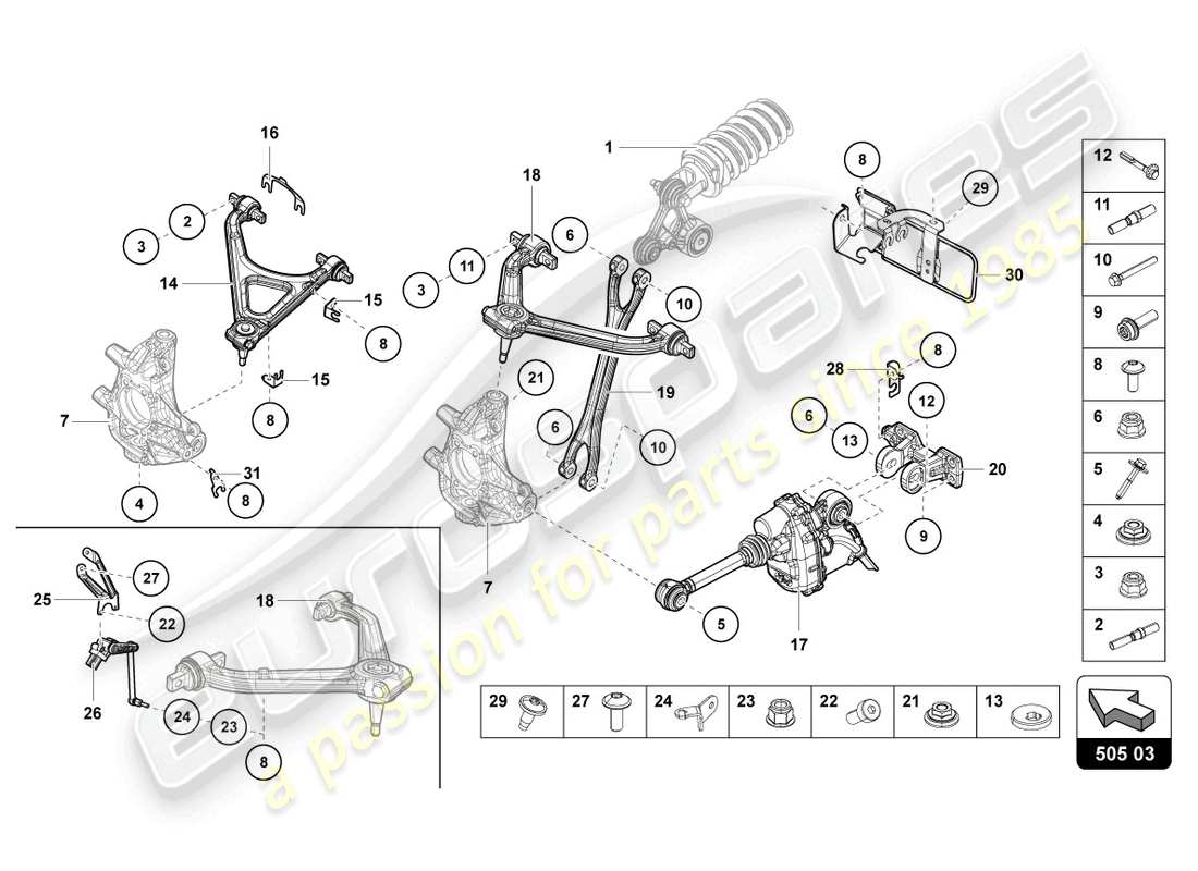 lamborghini lp770-4 svj coupe (2021) diagrama de piezas de suspensión trasera