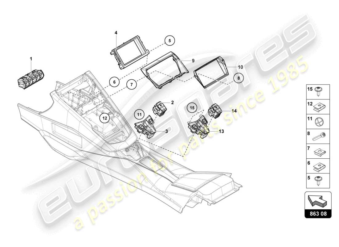 lamborghini lp740-4 s roadster (2021) diagrama de piezas de la unidad de interrupción