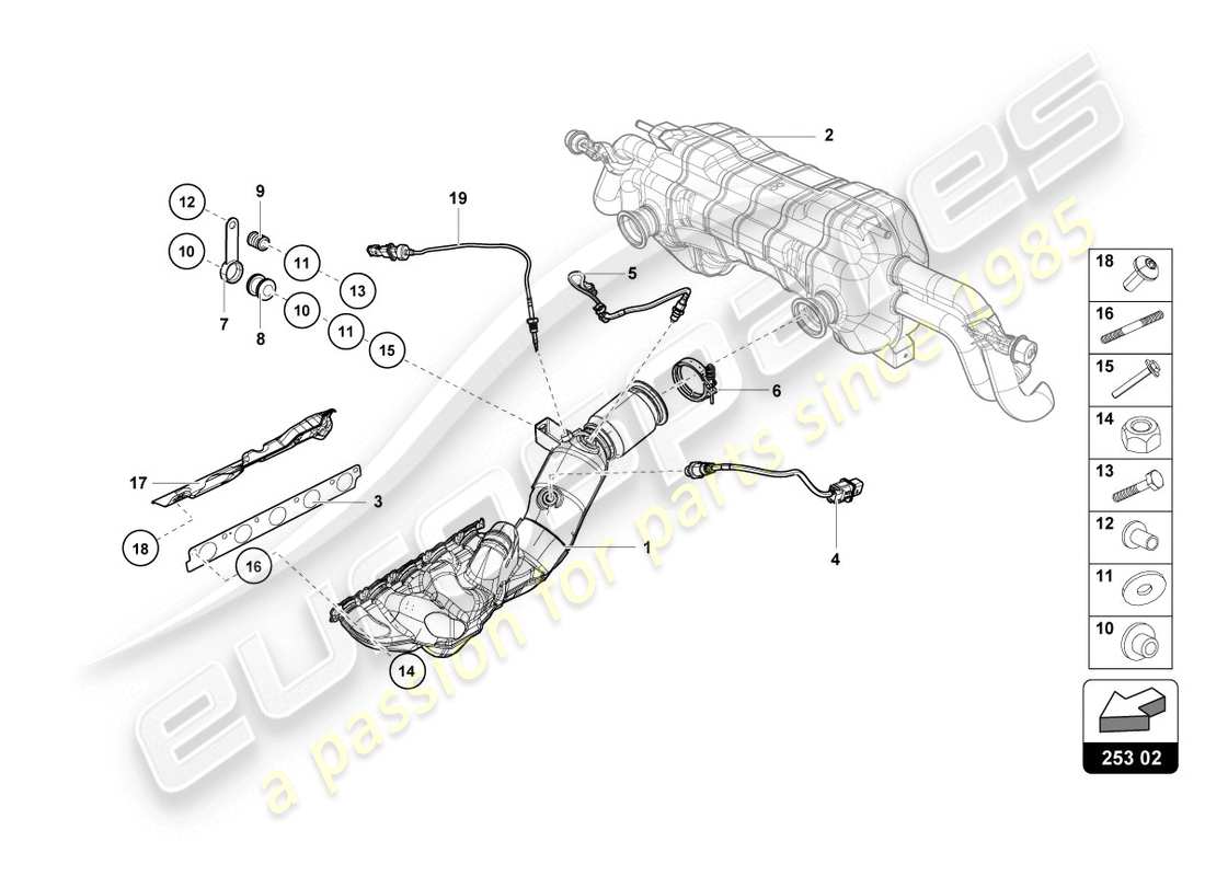 lamborghini lp610-4 coupe (2018) colectores de escape diagrama de piezas