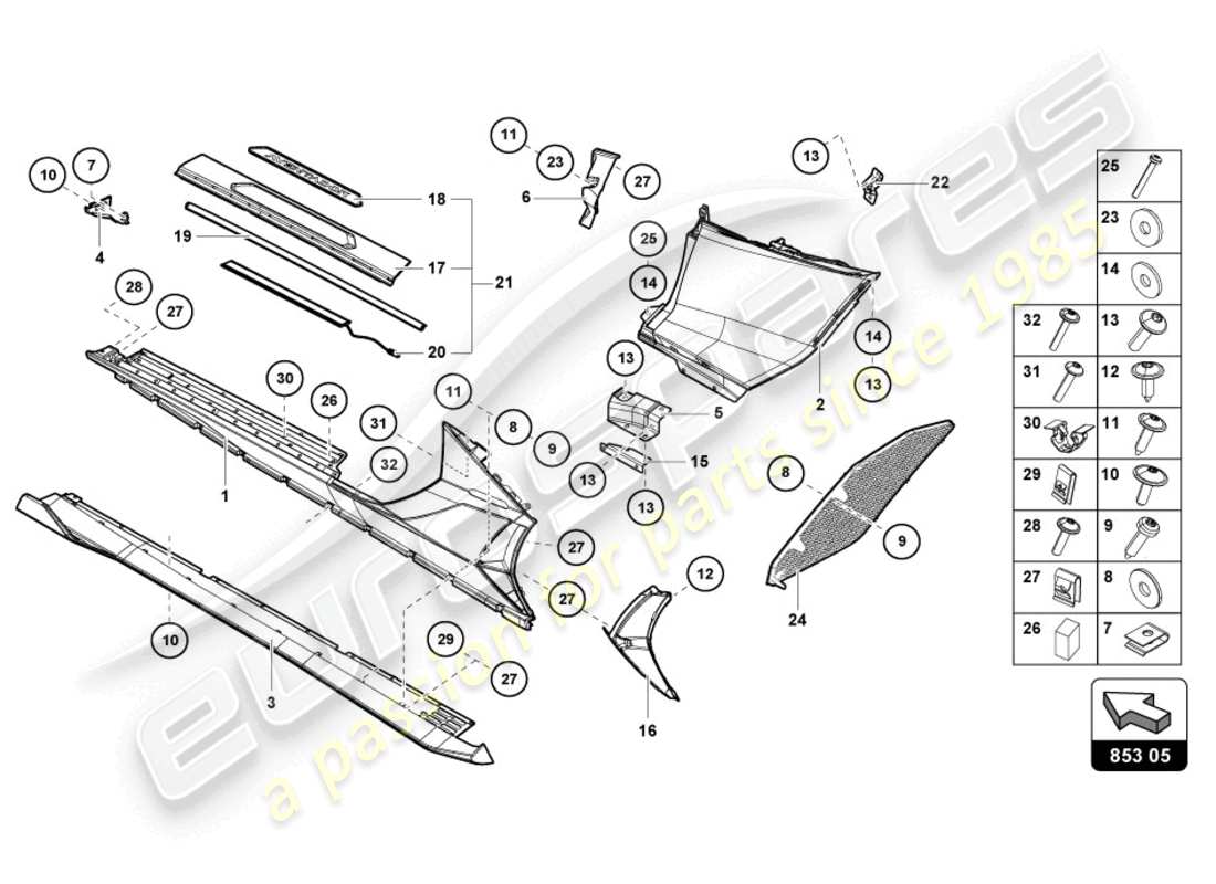 lamborghini lp770-4 svj coupe (2019) lateral externo inferior para pasaje de rueda diagrama de piezas