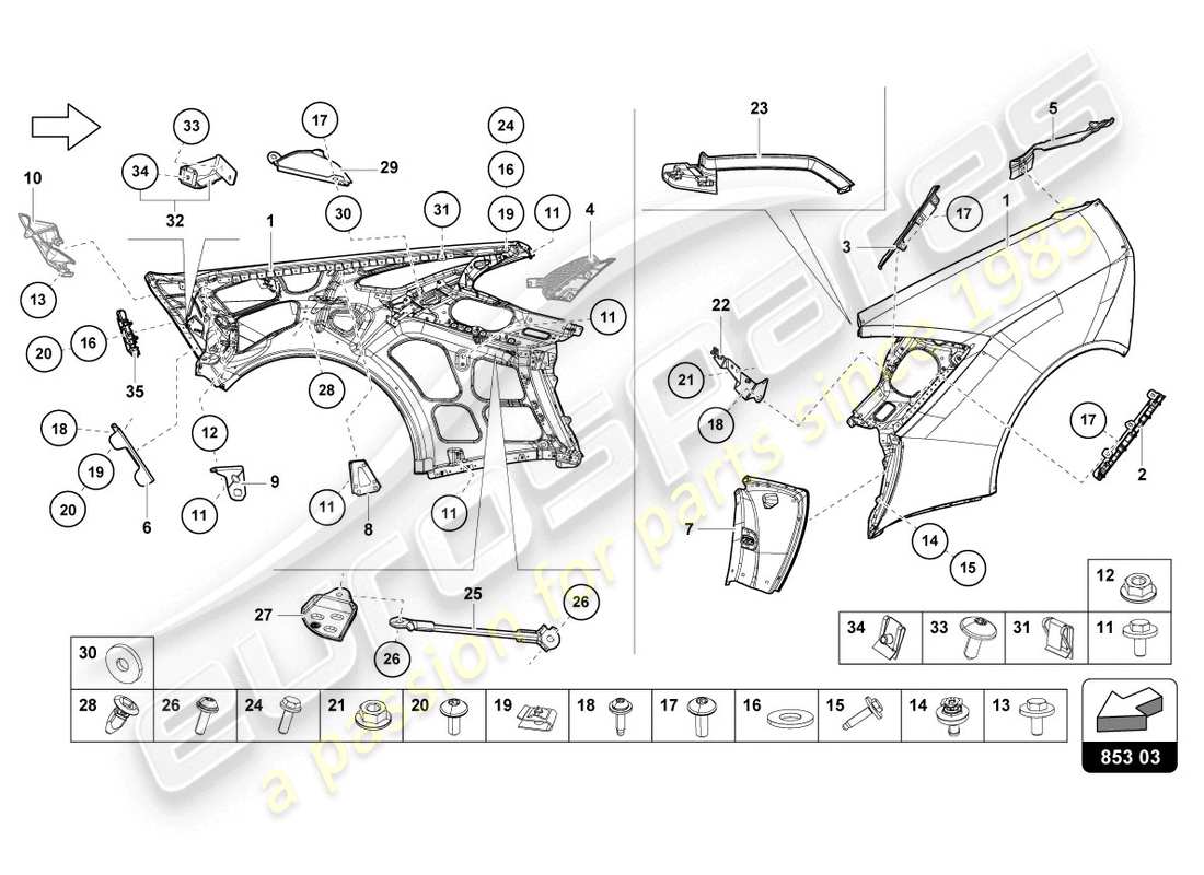 lamborghini 2018 (lp610-4 coupe) diagrama de piezas del ala