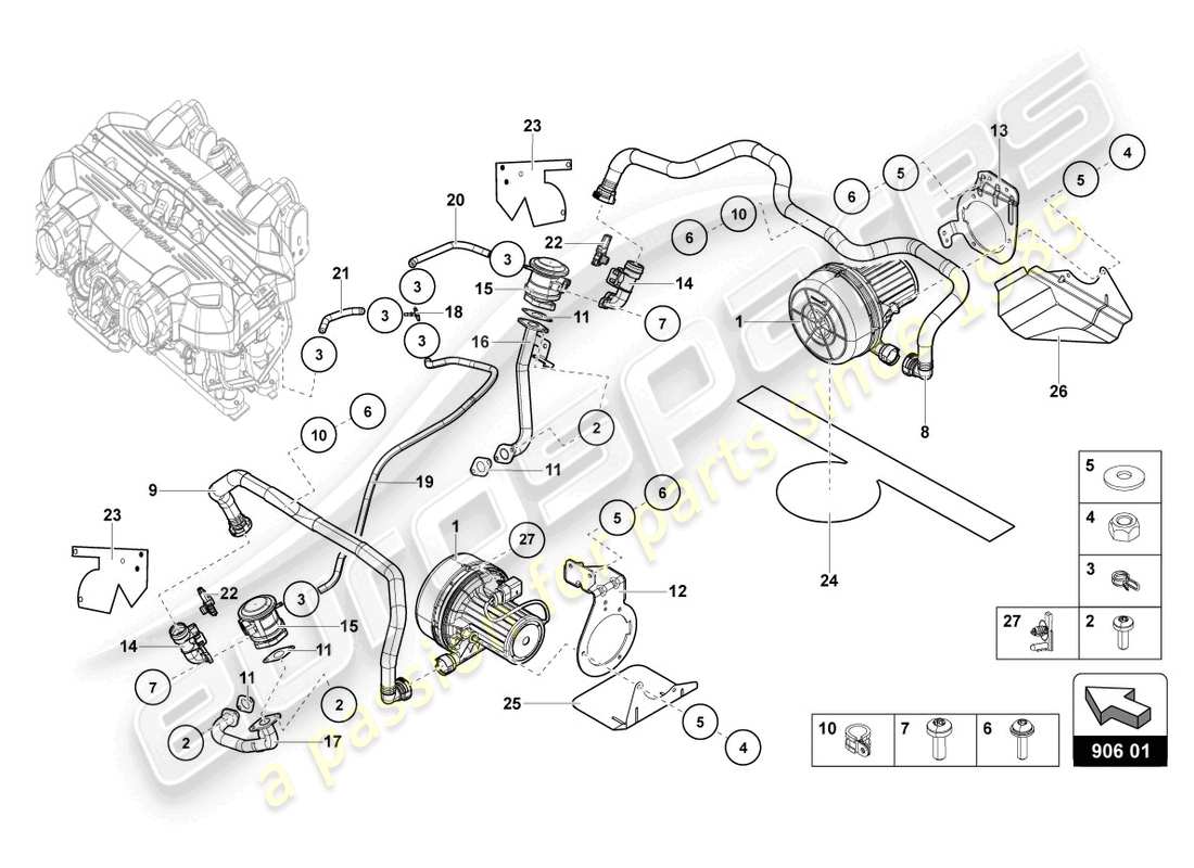 lamborghini lp740-4 s coupe (2021) diagrama de piezas de la bomba de aire secundario