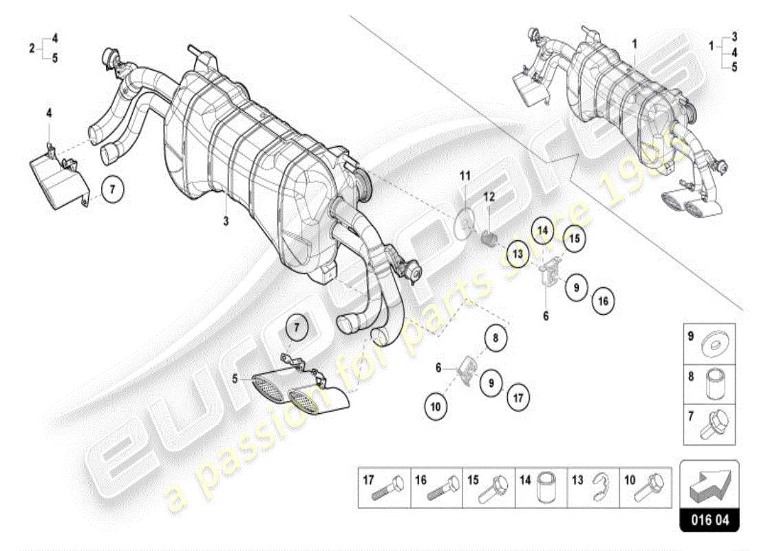 lamborghini accessories (lp580-2 coupe) diagrama de piezas del sistema de escape deportivo (compl.)