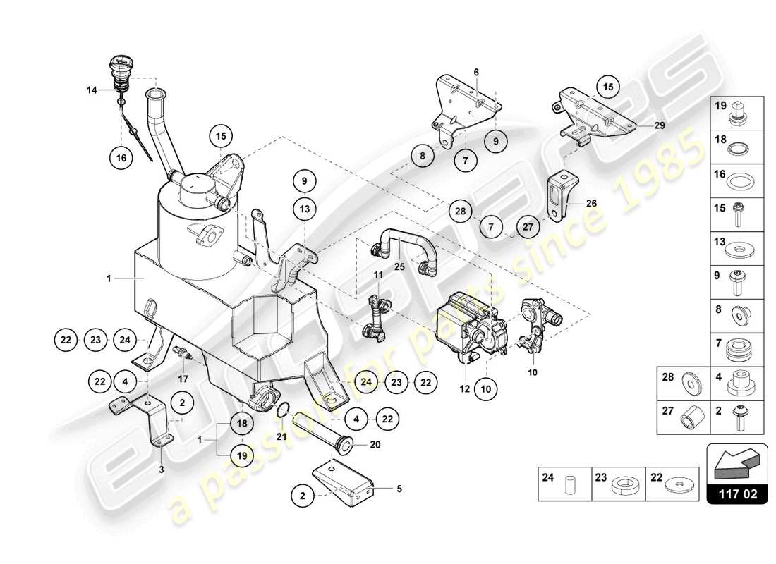 lamborghini 2017 (lp700-4 coupe) diagrama de piezas del recipiente de aceite
