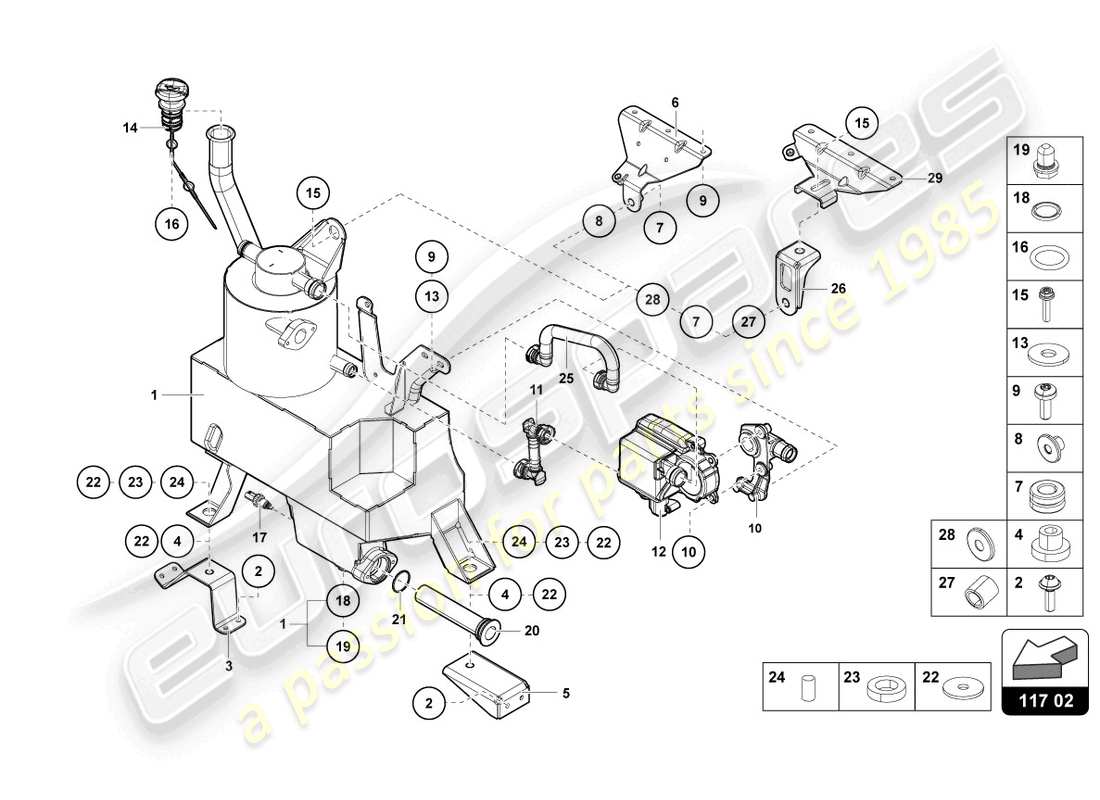 lamborghini lp700-4 coupe (2017) contenedor de aceite diagrama de piezas