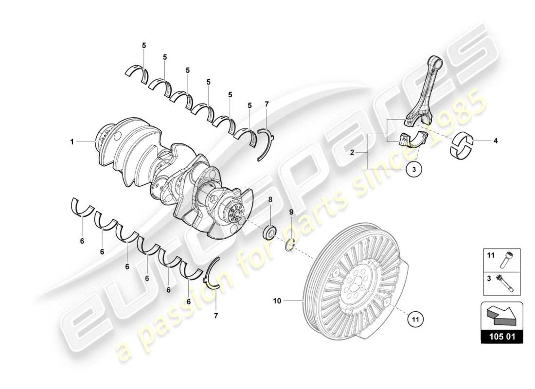 lamborghini evo spyder (2020) cigüeñal con cojinetes diagrama de piezas