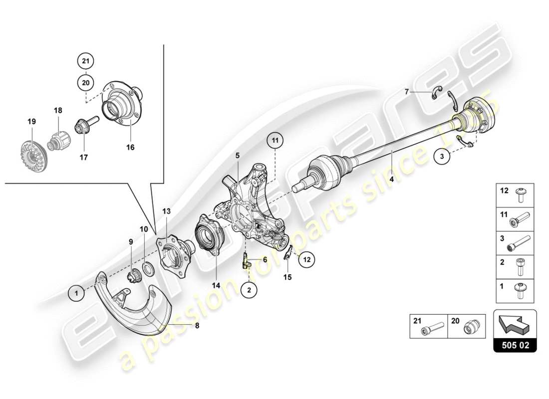 lamborghini lp700-4 coupe (2012) diagrama de pieza del eje de transmisión trasero