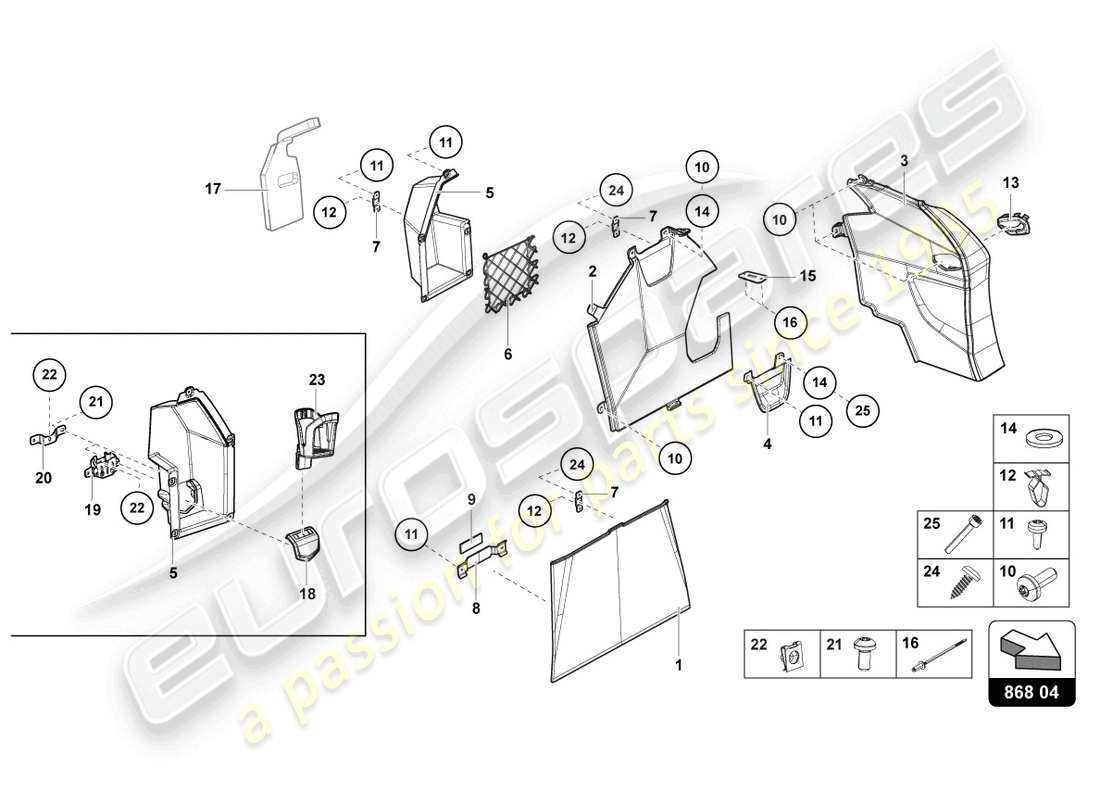lamborghini lp740-4 s roadster (2021) diagrama de piezas del adorno del panel trasero