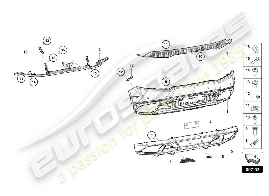 lamborghini lp610-4 coupe (2017) parachoques, completo diagrama de piezas