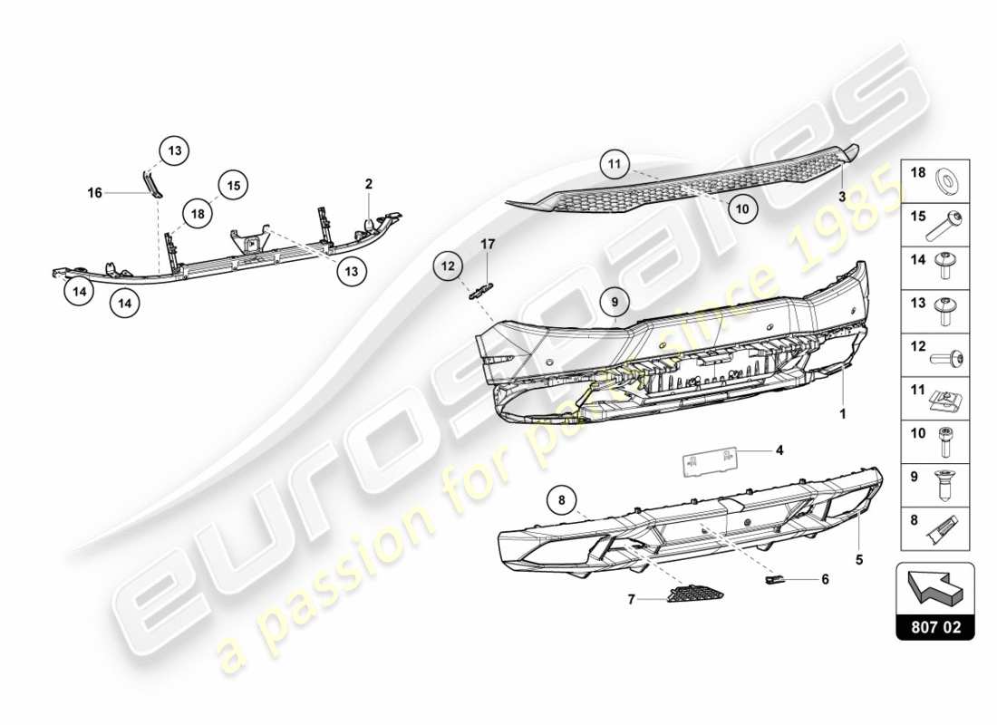 lamborghini lp610-4 avio (2016) parachoques trasero completo diagrama de pieza