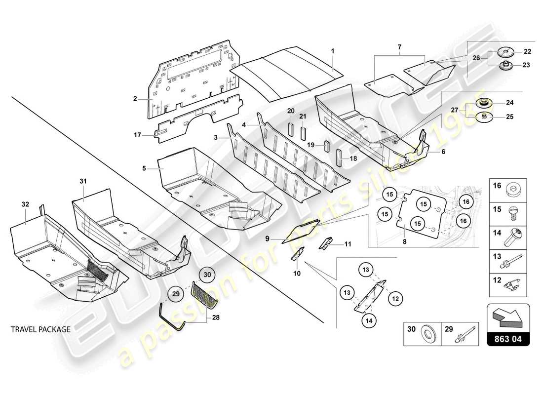 lamborghini 2017 (lp700-4 roadster) decoración interior diagrama de piezas