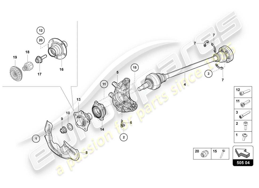 lamborghini centenario roadster (2017) eje trasero diagrama de piezas