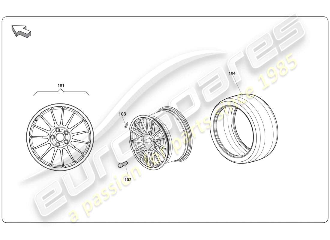 lamborghini super trofeo (2009-2014) diagrama de piezas de la rueda