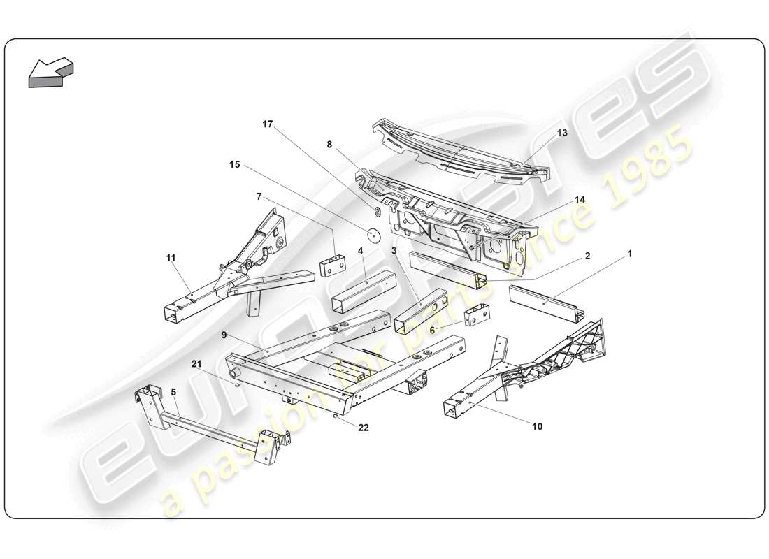 lamborghini super trofeo (2009-2014) elemento del chasis diagrama de piezas