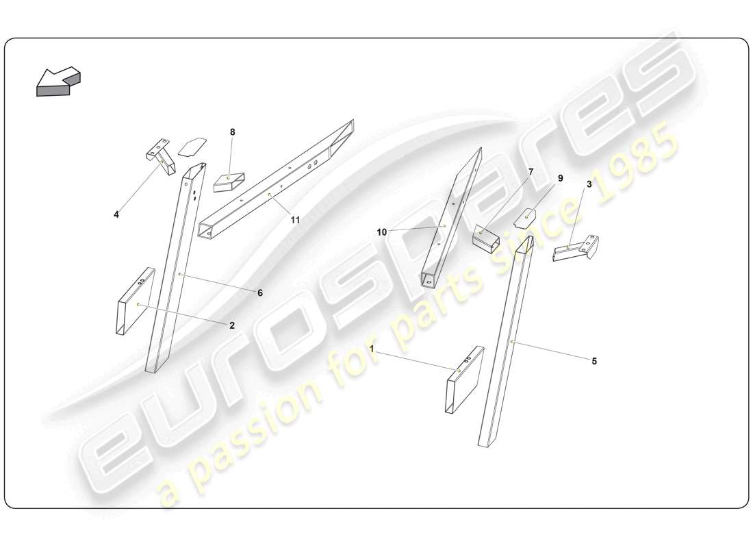 lamborghini super trofeo (2009-2014) diagrama de piezas del elemento del chasis