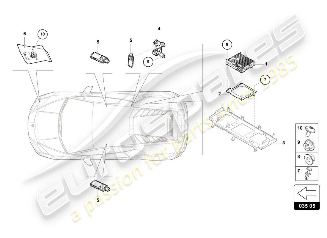 lamborghini evo coupe (2020) diagrama de pieza aérea