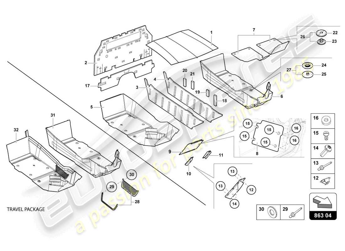 lamborghini lp700-4 coupe (2016) decoración interior diagrama de piezas