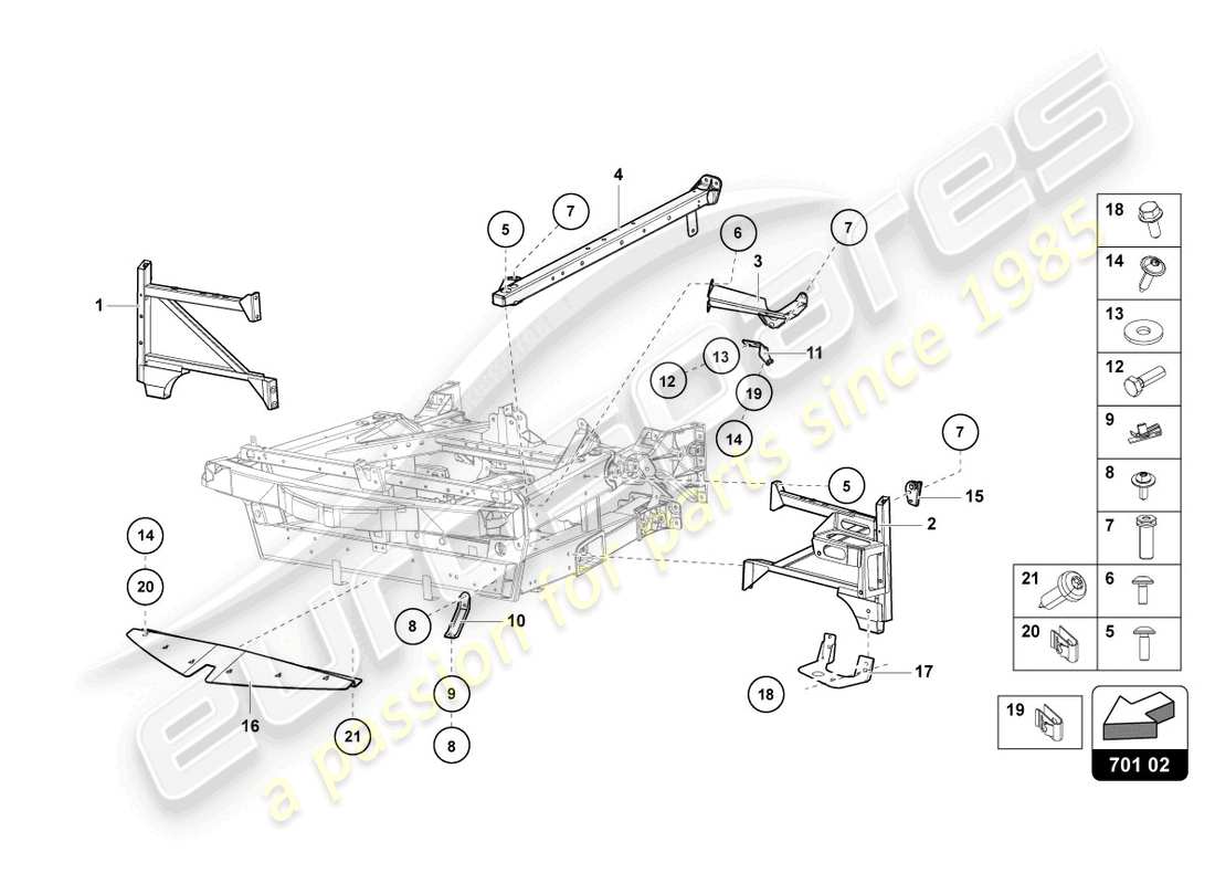 lamborghini lp740-4 s coupe (2021) parte delantera del marco de acabado diagrama de piezas