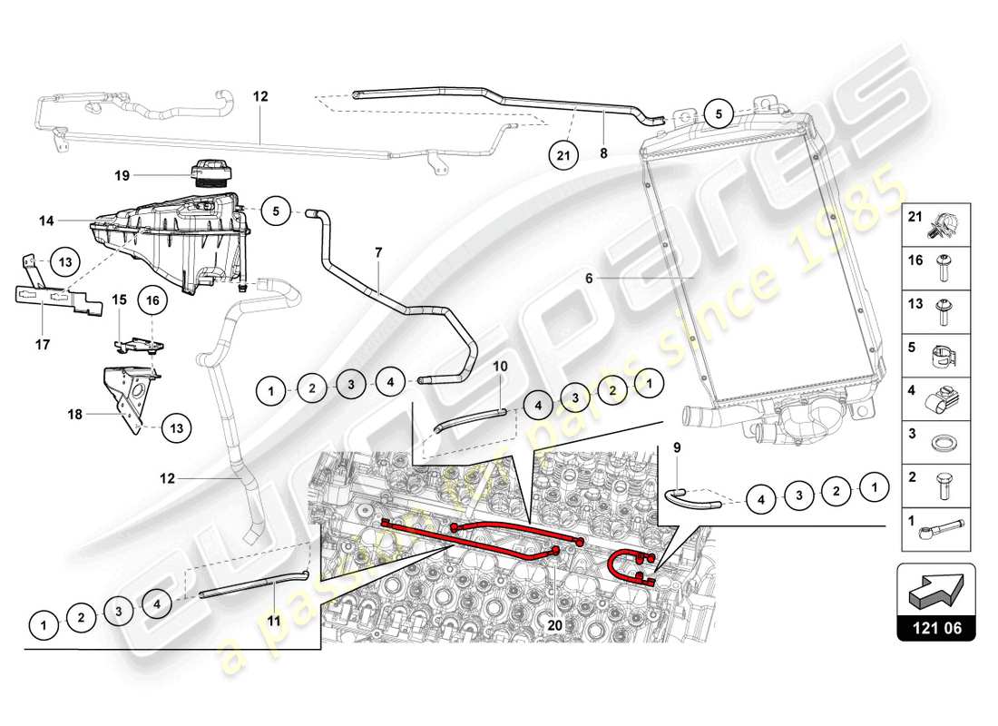 lamborghini 2016 (lp700-4 roadster) diagrama de piezas del sistema de refrigeración