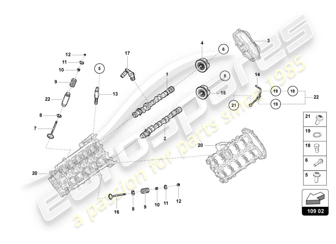 lamborghini lp580-2 spyder (2018) árbol de levas, válvulas diagrama de piezas