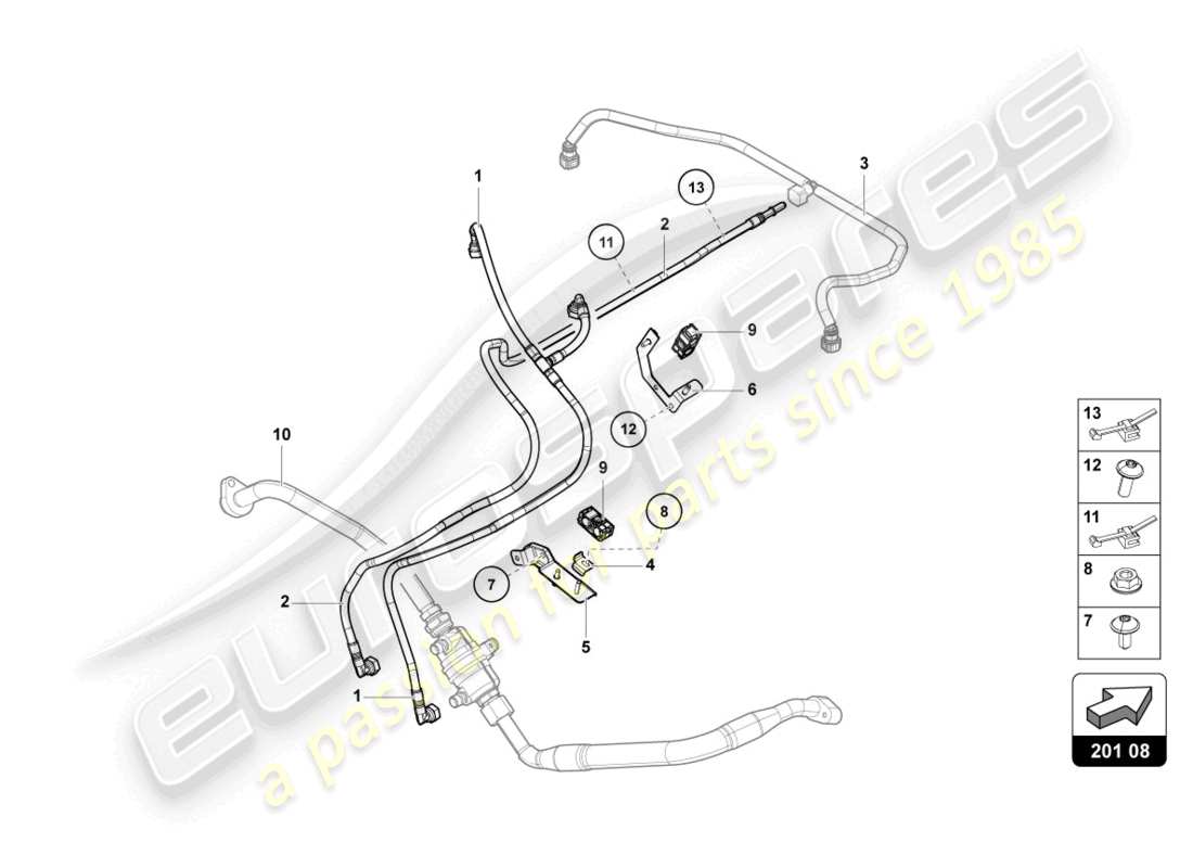 lamborghini lp740-4 s coupe (2021) diagrama de piezas de la línea de combustible