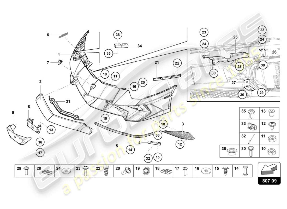 lamborghini lp750-4 sv roadster (2016) parachoques completo diagrama de pieza