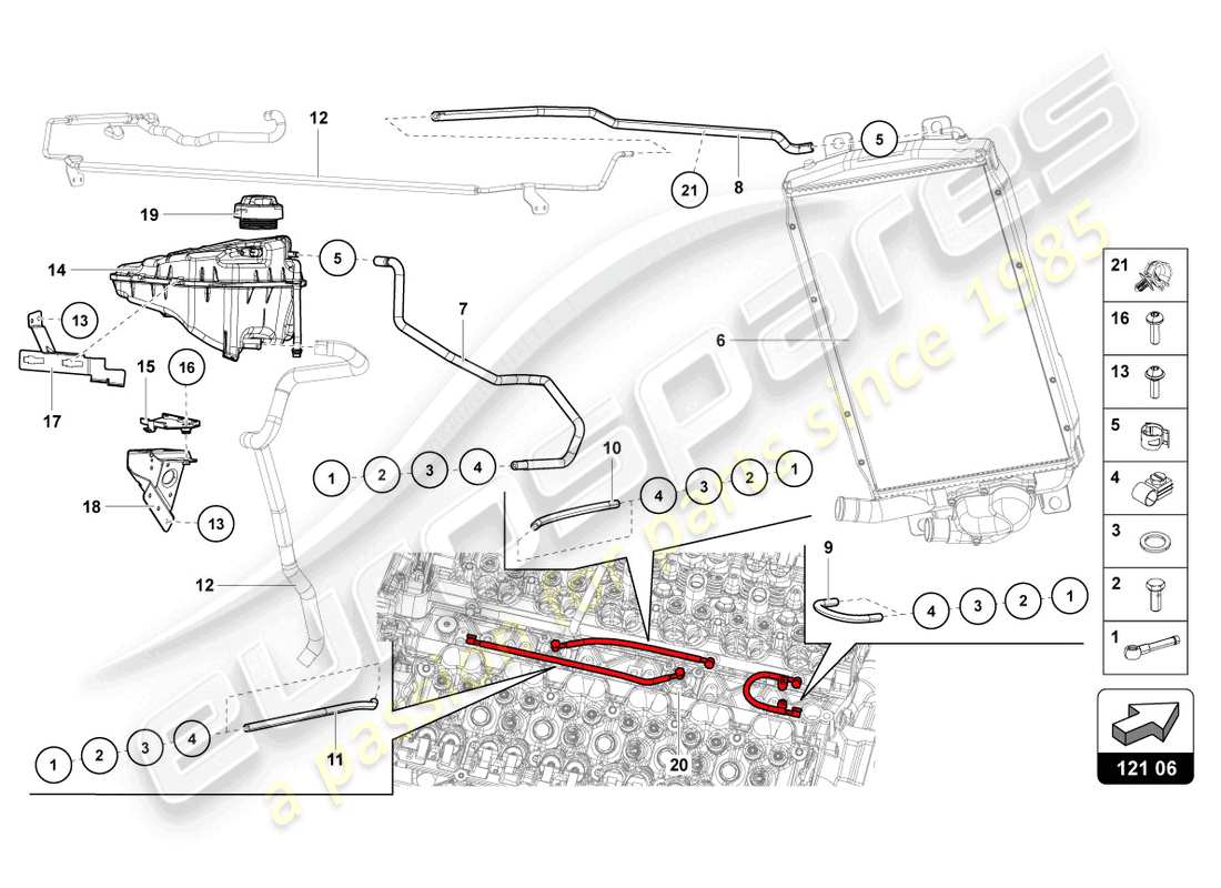 lamborghini lp700-4 coupe (2015) diagrama de piezas del sistema de refrigeración