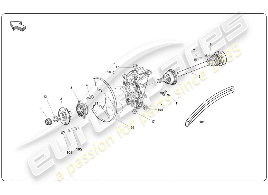 lamborghini super trofeo (2009-2014) eje de transmisión trasero diagrama de piezas