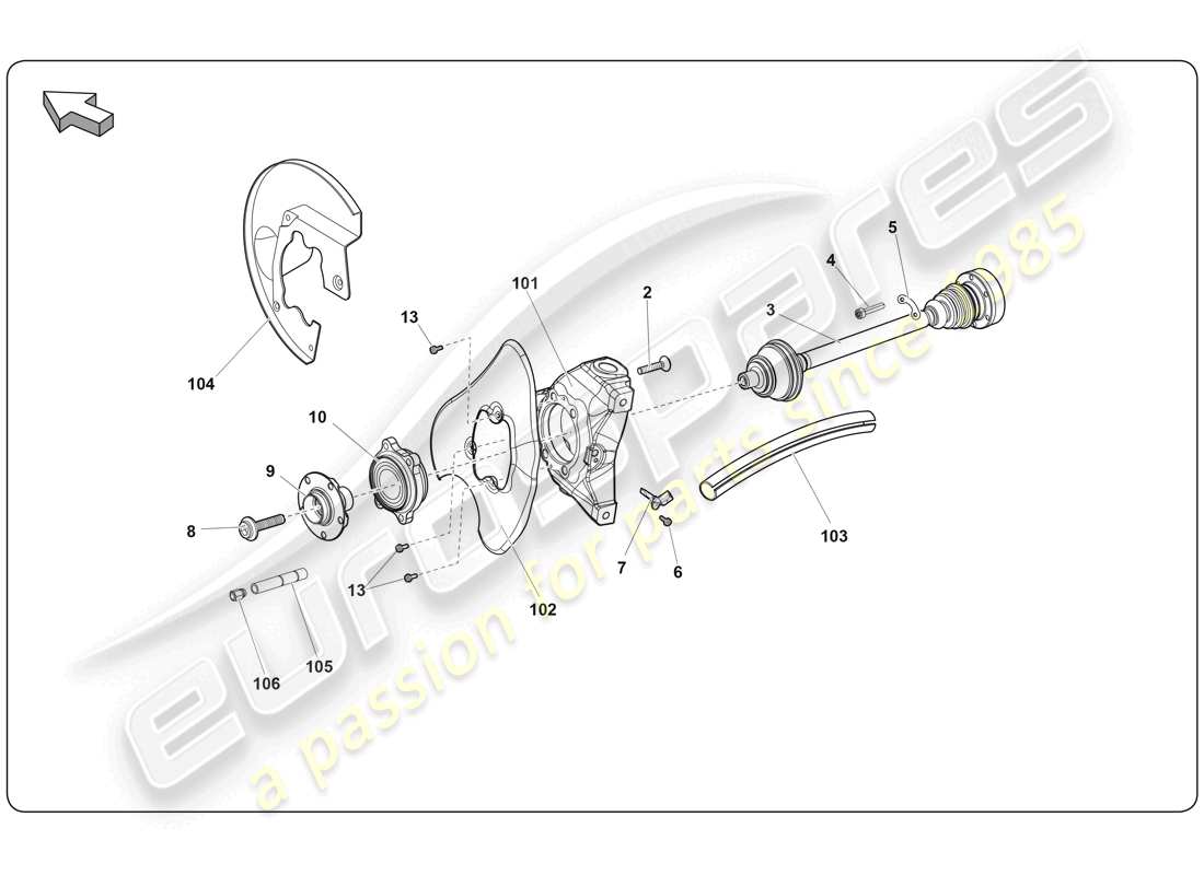 lamborghini super trofeo (2009-2014) eje de transmisión delantero diagrama de piezas