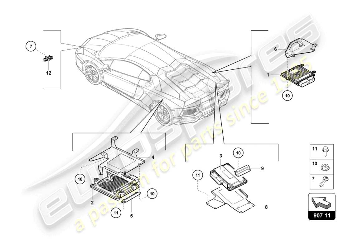lamborghini lp740-4 s roadster (2021) diagrama de piezas de la unidad de control del motor