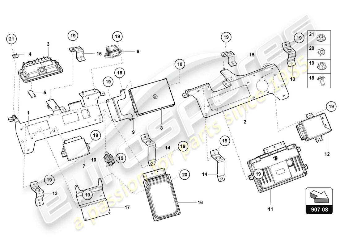 lamborghini 2017 (lp750-4 sv roadster) retenedor para unidades de control diagrama de piezas
